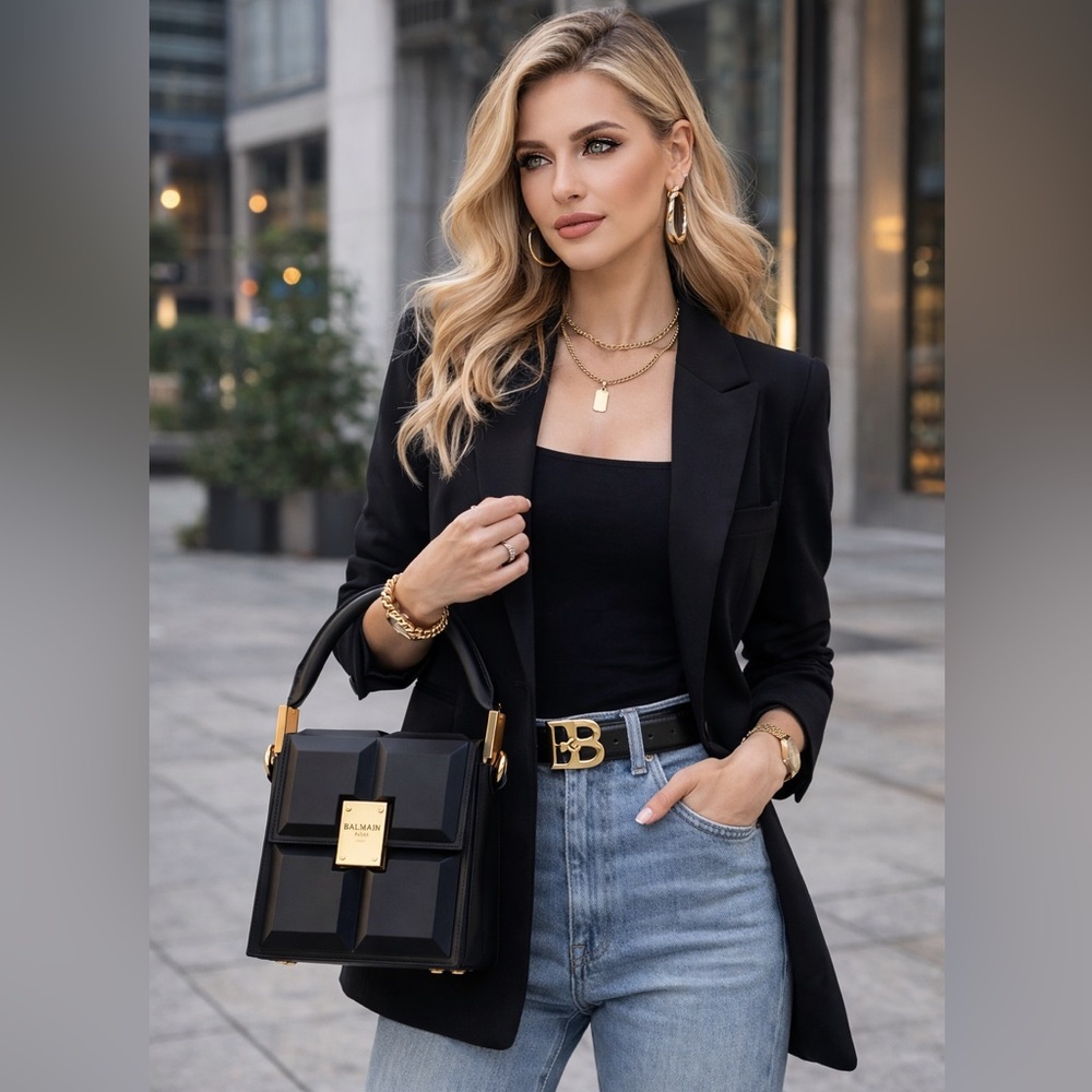 New Balmain’s famous Chocolate bag with strap. Designer bag. Chocolate model.
